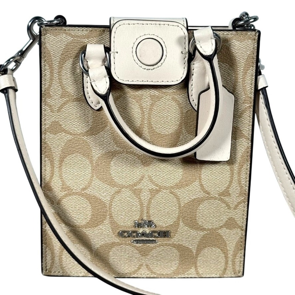 Coach Mini Dempsey Tote Signature Jacquard Crossbody Khaki Chalk White New